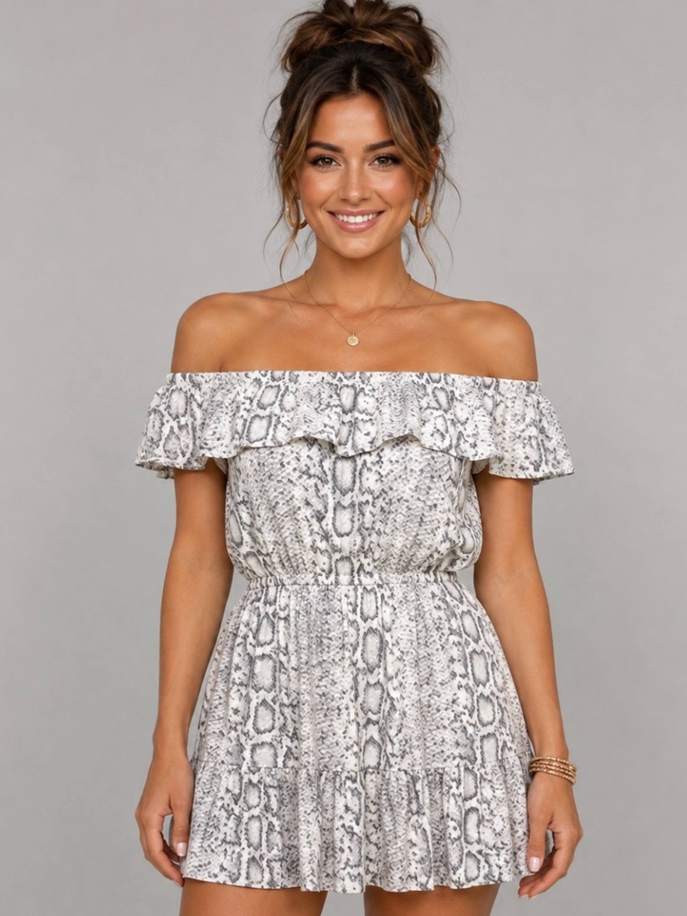 Blue Island Off-The-Shoulder Snakeskin Print Mini Dress - Womens Size M